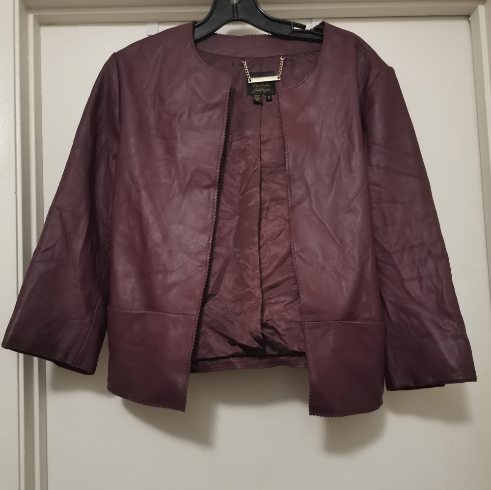 Ted Baker Burgundy Leather Jacket - Picture 2 of 7